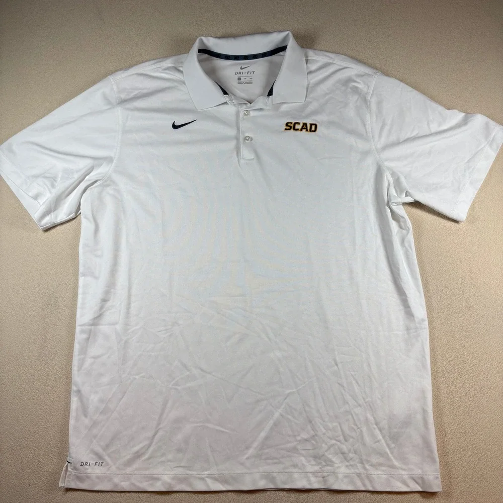 Nike SCAD Dri-Fit Mens Varsity Golf‎ Polo Shirt XXL White Preppy Classic Casual
